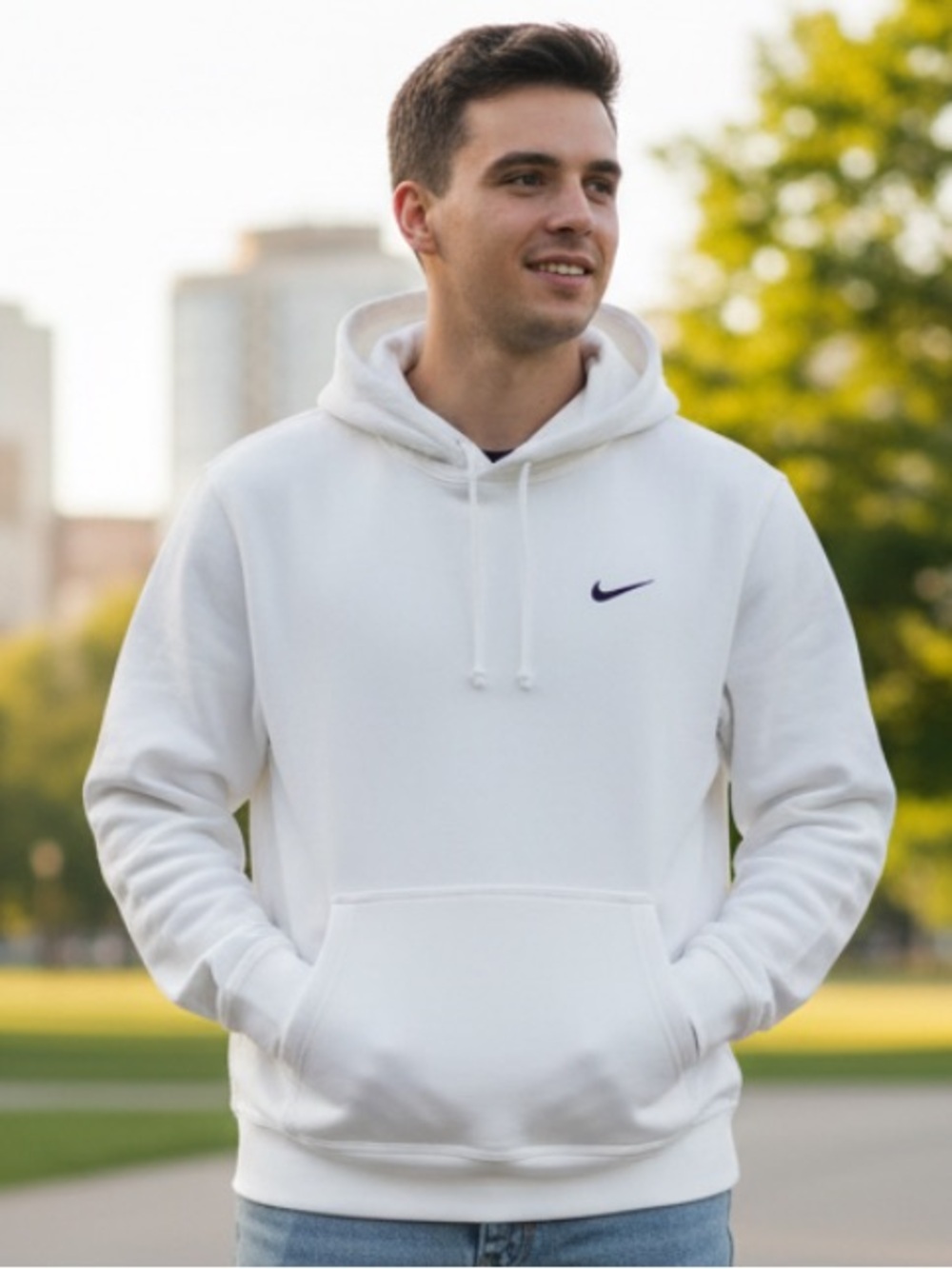 New Nike White Hoodie with Black Swoosh
XL
Tags on